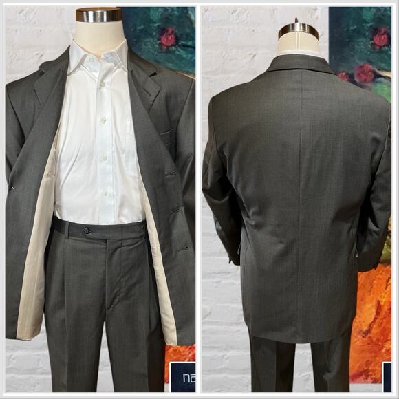 Nautica Mens 41R 32x29 Olive Gray Green Tone Suit Worsted Wool U.S.A. - Picture 5 of 16